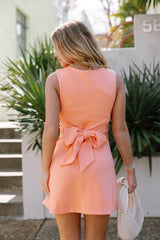 Sadie Coral Back Bow Mini Dress