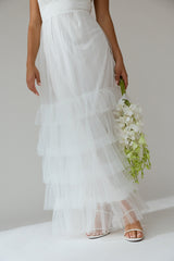 Nerida Twist Back Frill Trim Mesh Maxi Dress White