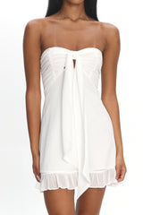 Gloria Day Tied Bust Strapless Mini Dress Cream