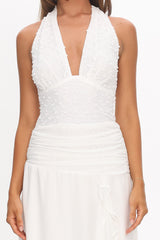 Luella Textured Halter Split Maxi Dress White