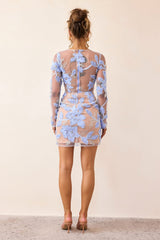 Secret Of Us Lace Mini Dress - Steel Blue
