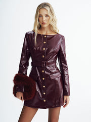Faux Leather Belted Mini Dress