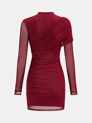 Semi-Sheer Mesh Ruched Mini Dress