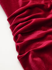 Velvet Mock Neck Ruched Sleeveless Dress