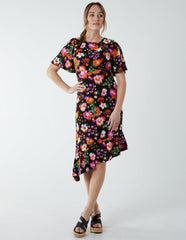 Angel Sleeve Asymmetric Midi Dress