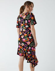 Angel Sleeve Asymmetric Midi Dress