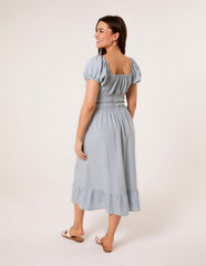 Puff Sleeve Shirred Panel Dress