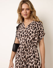 Animal Drawstring Waist Shirt Dress