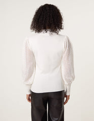 Semi-Sheer Mesh Panel Long Sleeve Jumper