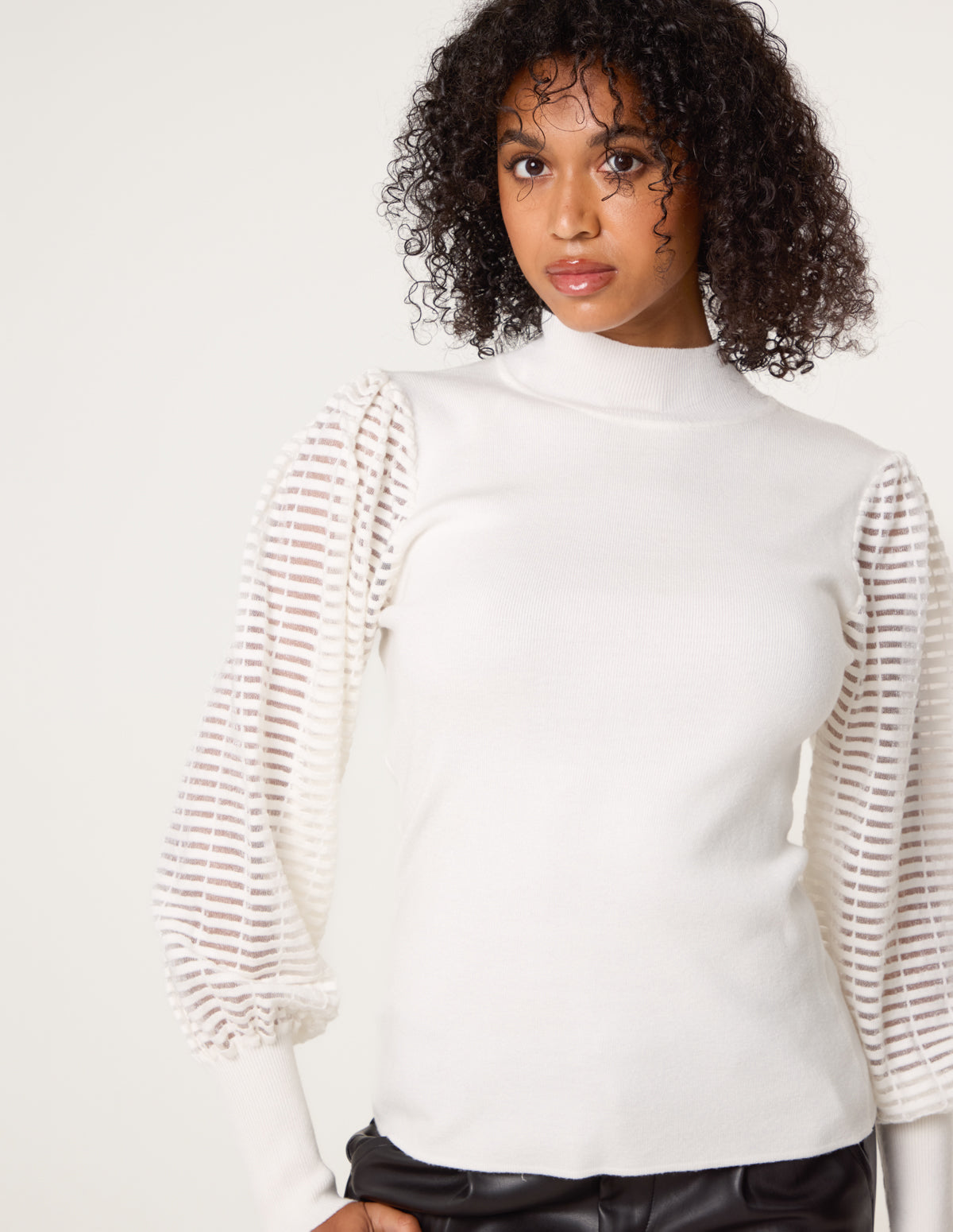 Semi-Sheer Mesh Panel Long Sleeve Jumper