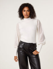 Semi-Sheer Mesh Panel Long Sleeve Jumper