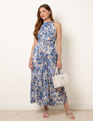 Printed Pleated Dress With Belt