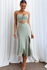 Twin Flame Drawstring Bust Midi Dress Sage
