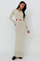 Java Long Sleeve Cut-Out Knit Maxi Dress Coconut