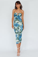 Lahita Strapless Midi Dress Floral Blue