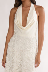 Lucerne Cowl Halter Maxi Dress Embellished Ivory