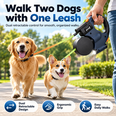 Dual Retractable Dog Leash with LED Light