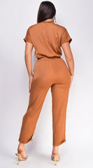 Darya Button Up Jumpsuit - Mocha Brown