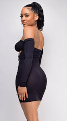 Nicci Black Cut Out Ruched Detail Dress