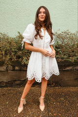 Belinda White Zip-Up Eyelet Mini Dress
