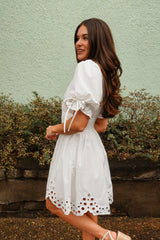 Belinda White Zip-Up Eyelet Mini Dress