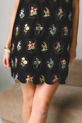 Baylor Black Multi Floral Scallop Mini Dress