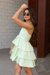 Cierra Light Green Tiered Halter Mini Dress
