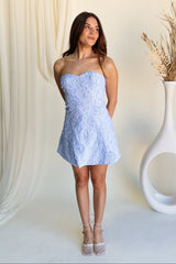Lexi Blue Stripe & Floral Strapless Mini Dress