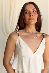 Tillie Cream Tiered Beaded-Strap Dress