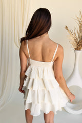 Tillie Cream Tiered Beaded-Strap Dress