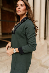 Ingrid Green Quarter-Zip Mini Dress