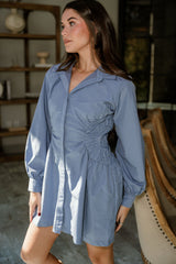 Freya Dusty Blue Ruched Mini Dress