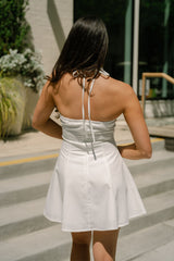 Adley White & Beige Floral Flare Mini Dress