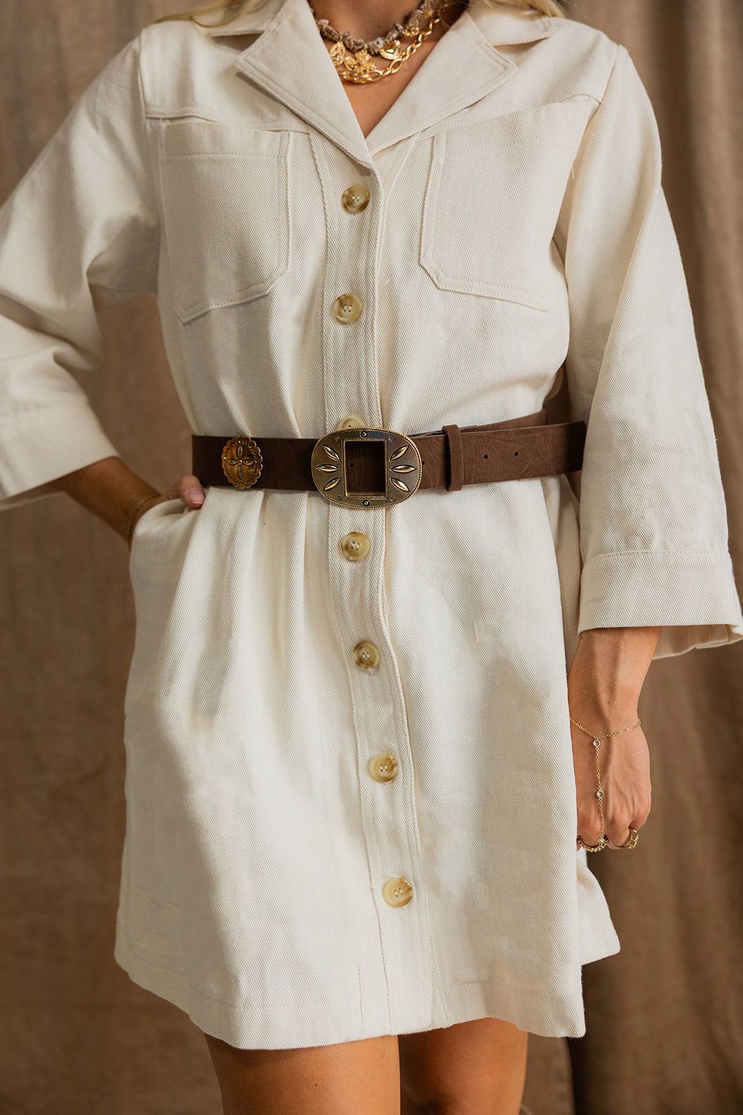 Madelyn Ecru Button-Up Mini Dress