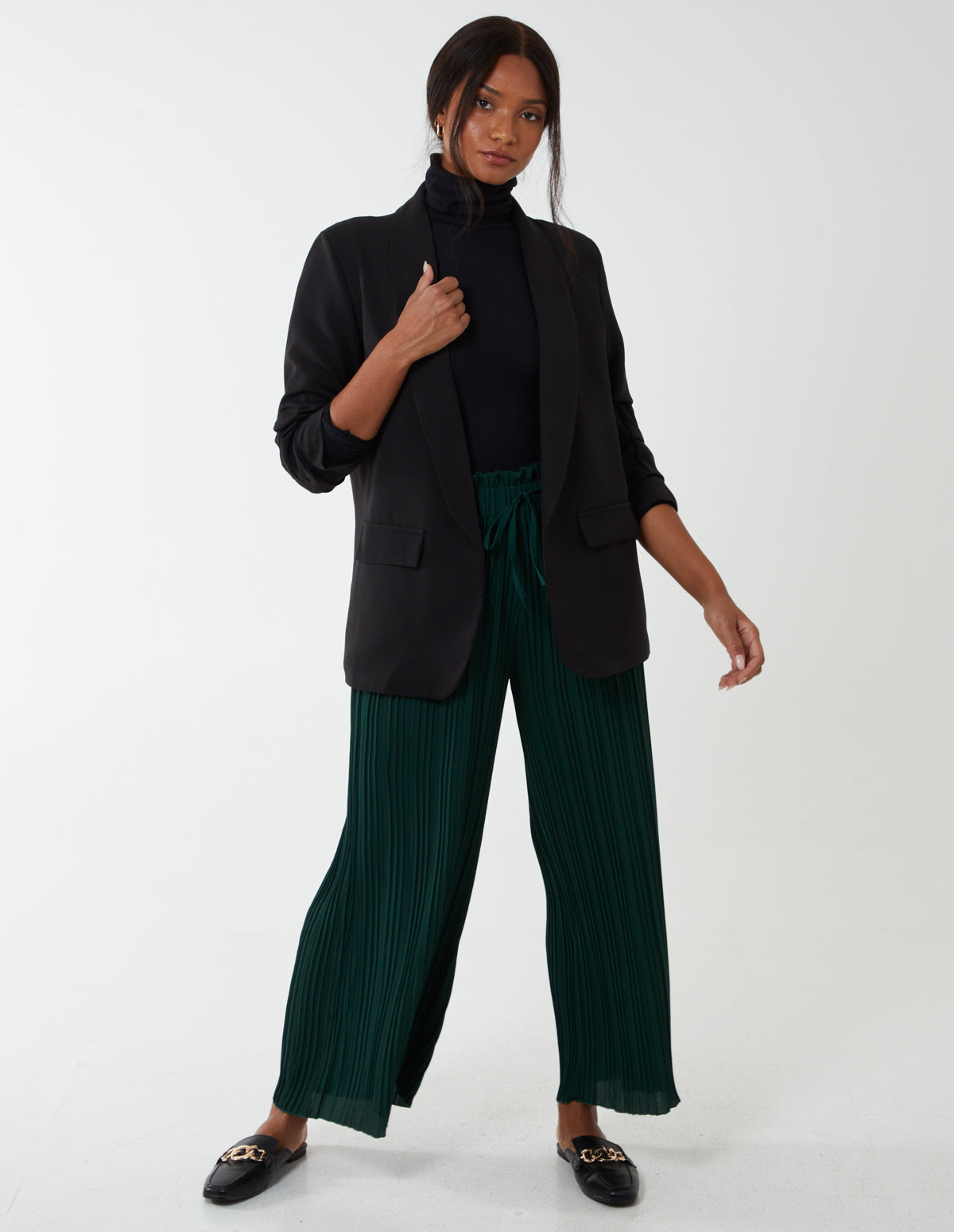 Wide Leg Pleated Trousers