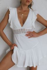Idyllwild Ruffle Shoulder Mini Dress Off White