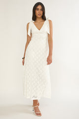 Mykonos Morning Tied Shoulder Maxi Dress Crochet White