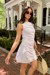 Amelia Lavender Ruched & Buttoned Mini Dress