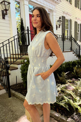 Tori Light Blue Striped Eyelet Mini Dress