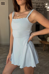 Brynlee Blue Scallop Athletic Romper Mini Dress