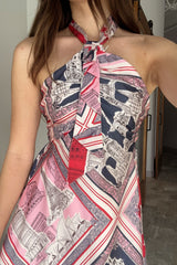 Demi Pink & Navy Multi Satin Mini Dress