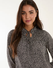 Shirred Cheetah Smock Dress