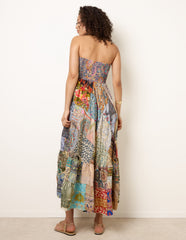 Shirred Patchwork Art Bandeau Dress