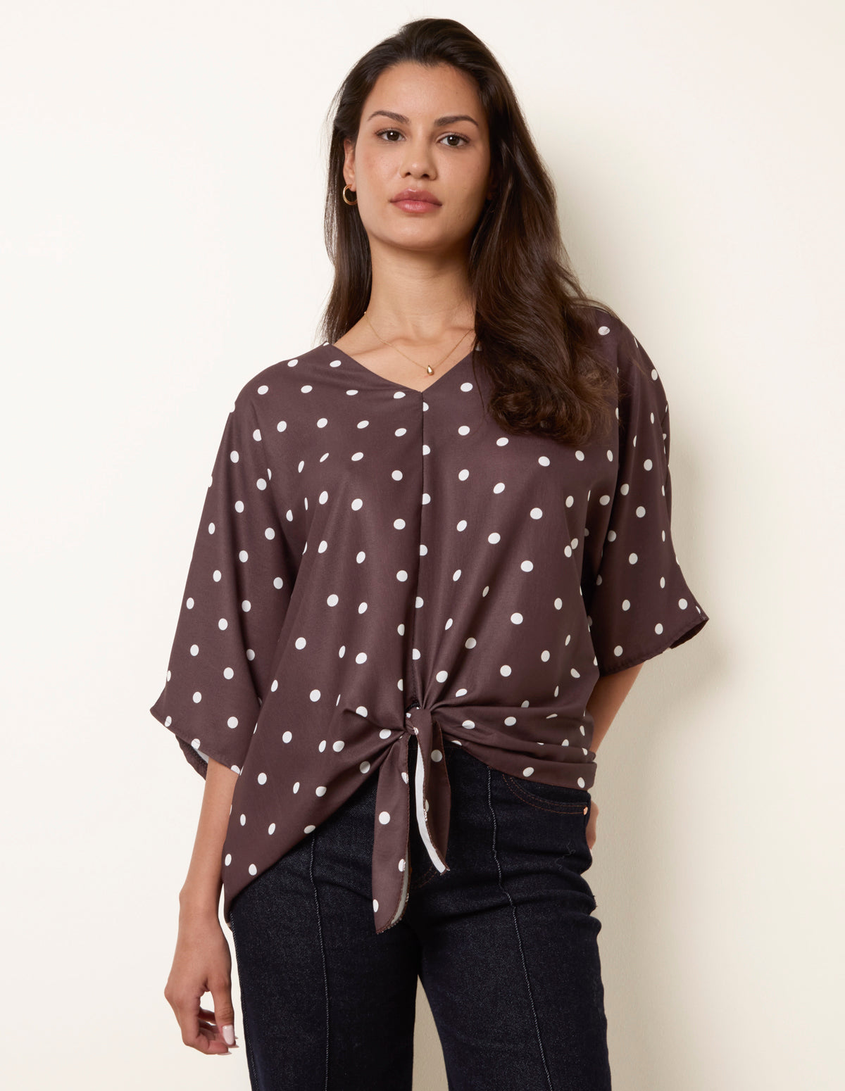 Polka Dot Knot Front Top