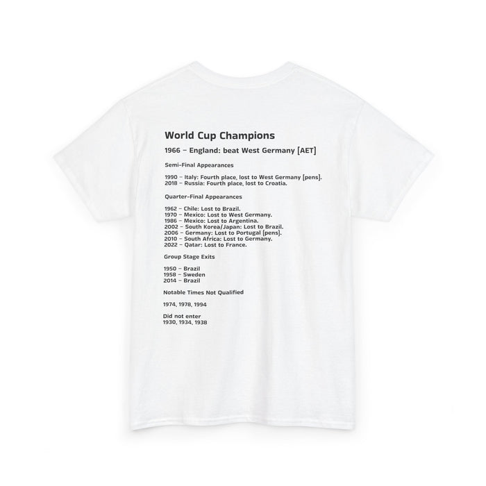 England Football World Cup Tee — 3 Lions Soccer Shirt