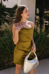 Alexia Olive Satin Strapless Mini Dress
