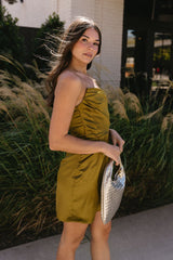 Alexia Olive Satin Strapless Mini Dress