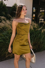 Alexia Olive Satin Strapless Mini Dress