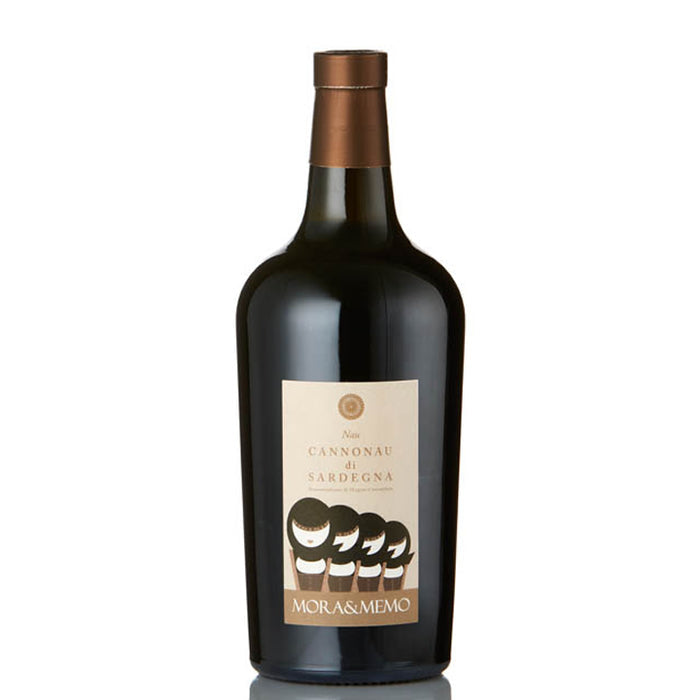 A bottle of Mora & Memo Cannonau di Sardegna wine with a label that includes the brand name and 'Nau Cannonau di Sardegna 2022'.