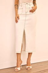 Morning Sky Denim Midi Skirt - White
